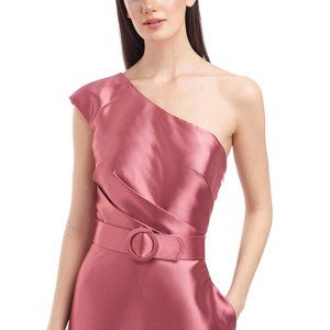 Kay Unger Estella one shoulder gown Champagne Rose pink US 10/12